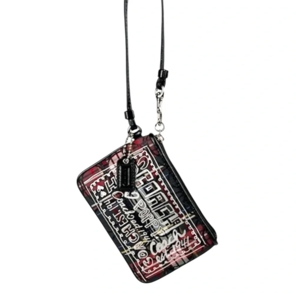Coach Poppy Tartan Plaid Wristlet Black Red  Graffiti Patent Leather Y2K Vintage